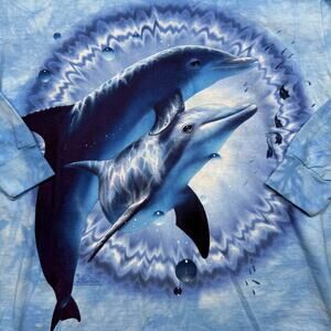 Vintage 90s The Mountain Dolphin Long Sleeve T Shirt M Blue Animal Nature Ocean